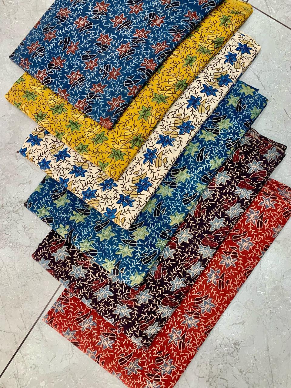 Ajrakh pure cotton handblock printed fabric in mustard tones with multicolour traditional designs